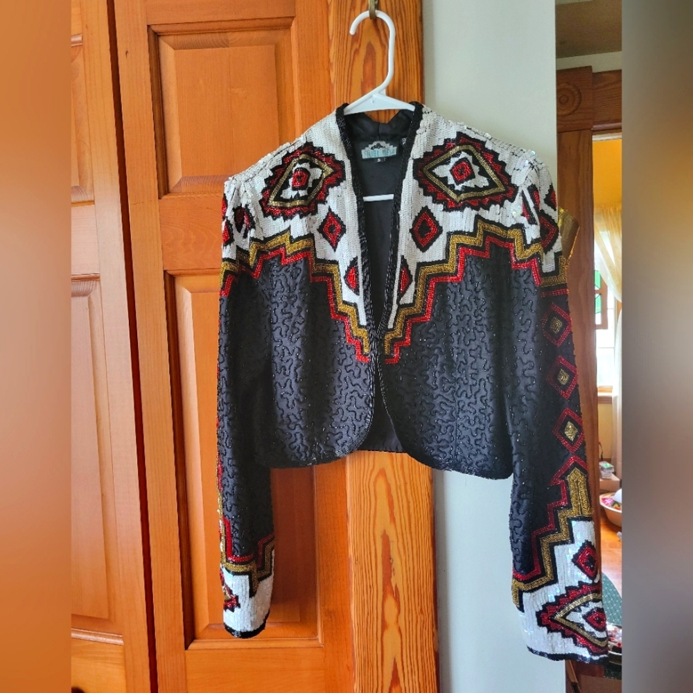 Equestrian show jacket blazer beaded sequin Silver Mesa small s